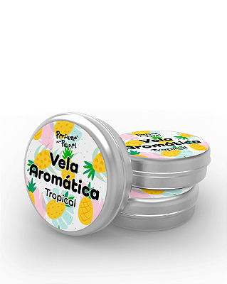 TROPICAL - 50 Mini vela latinha 20g com caixa de presente (Personalizavel) - Perfume para Papel