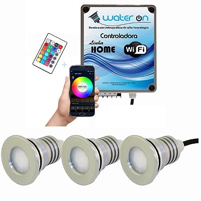 Kit Iluminação Piscina 3 Refletores 12w Led + Controle Wifi SMART