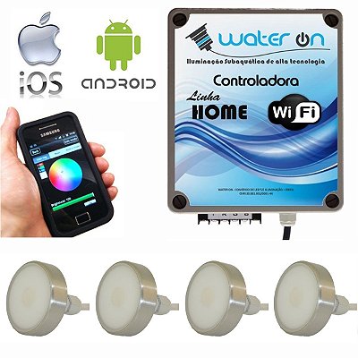 Kit Iluminação Piscina 4 Refletores 12w Led + Controle Wifi SMART