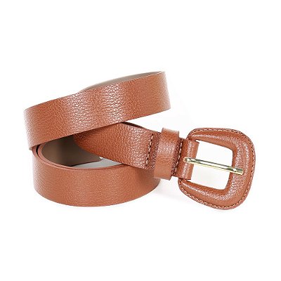 CINTO EM COURO COM FIVELA ENCAPADA CARAMELO