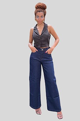 Calça Wideleg Petit Jeans Escuro com Elastano - Black Jeans - 24981