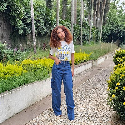 Calça Wideleg Cargo Jeans Médio - Black Jeans - 25466