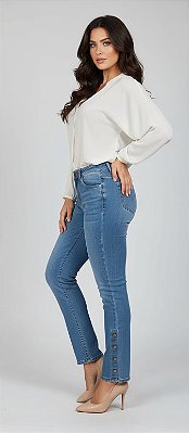 Calça Capri Tornozelo Detalhes Barra Jeans com Elastano - Loopper - K32472113