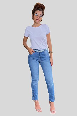 Calça Capri Tornozelo Detalhes Barra Jeans com Elastano - Loopper - K32472113