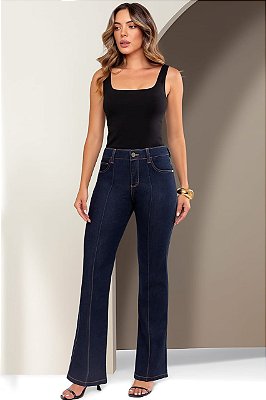 Calça Flare Friso Jeans com Elastano - Loopper K32477112
