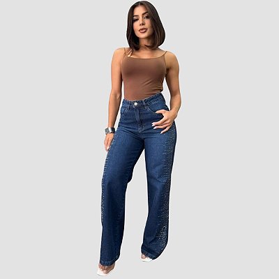 Calça Wideleg Jeans Shine - Black Jeans - 25419