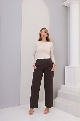 Calça Sarja Wideleg Café Loopper - K32626195