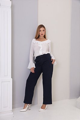 Calça Sarja Wideleg Azul Marinho Loopper - K32626195