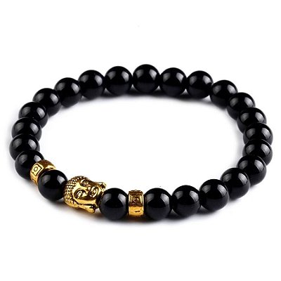 Pulseira Contas Black Onix Buddha