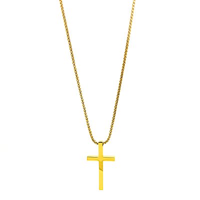 Cordão Colar Aço Inoxidável 70cm Dourado Crucifixo