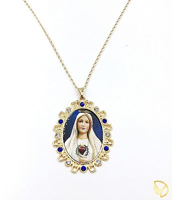 Medalha NS de Fátima cravejada com cristais