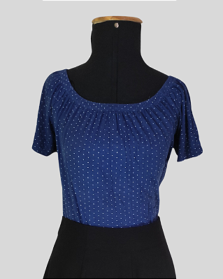 Blusa ciganinha azul marinho com bolinhas P/M