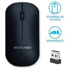 Mouse Slim Sem Fio Multilaser 1200dpi 2.4ghz Plug E Play Preto Mo307