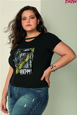 T-Shirt com estampa Localizada e Detalhe de Gorgurão    31417