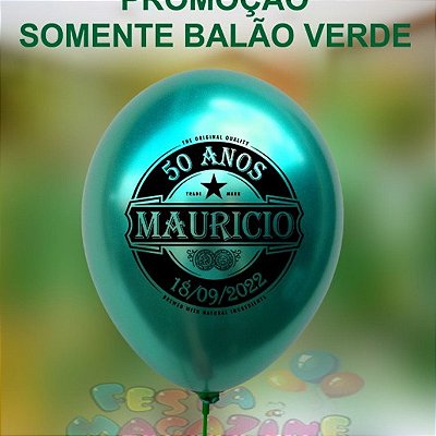 50 Balões  Latéx Verdes Metálilizado Personalizados Tema da sua Festa