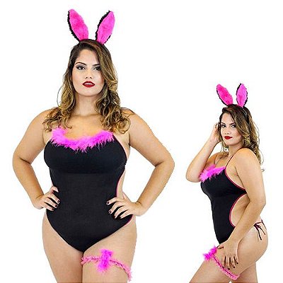 Fantasia Coelhinha Playboy Plus Size Sexy Feminina Body Mil Toques