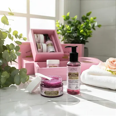 Kit Facial de Rosa Mosqueta com 3 produtos e um lindo estojo para presente