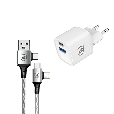 Kit Carregamento Rápido GaN 20W com Cabo 4 em 1 65W USB-C Lightning: lançamento Gshield em junho de 2026