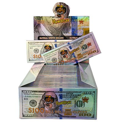 Caixa De Papel Seda Kingsize Honeypuff 100 Dolares Com 24 Unidades