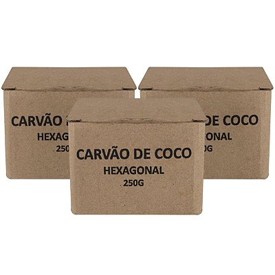 Kit 3 Caixas de Carvão de Coco Hexagonal 250g Cada (750g)