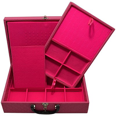 Maleta Dupla Grande Corino Dijon Pink com protetor de correntes em veludo Pink