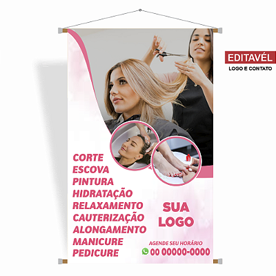 Banner Salão de Beleza - Editável - Disponível em 5 cores.