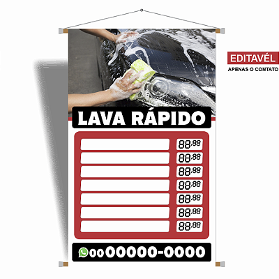 Banner Lava Rápido - Tabela de Preço - Editável com 4 Cores disponíveis