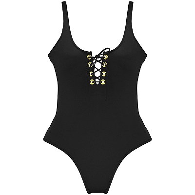 PRETO - MAIÔ CAMISETA DECOTE ILHÓS