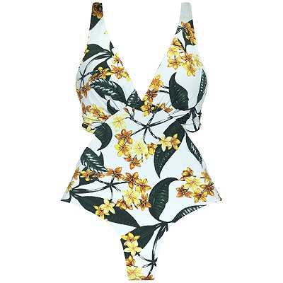 FLOR DE GRATIDÃO BRANCO - MAIÔ RECORTE DECOTE PLISSADO