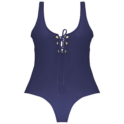 AZUL MARINHO - MAIÔ CAMISETA DECOTE ILHÓS