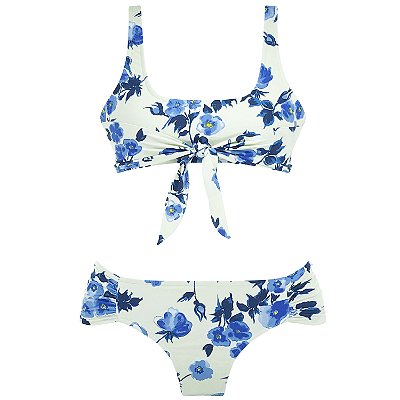 FLORESCER AZUL - TOP CAMISETA LAÇO | BOTTOM LATERAL AMPLA