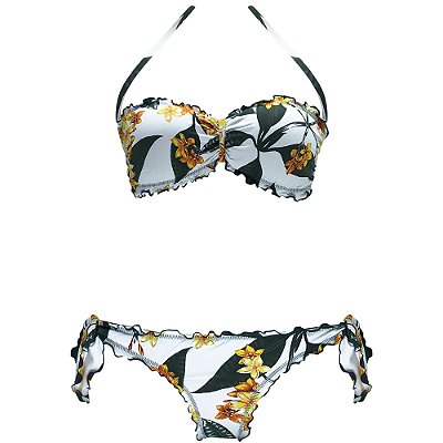 FLOR DE GRATIDÃO BRANCO - TOP BANDEAU FRU FRU | BOTTOM TRADICIONAL FRU FRU