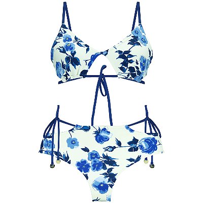 FLORESCER AZUL - TOP VAZADO | BOTTOM HOT PANTS VAZADO