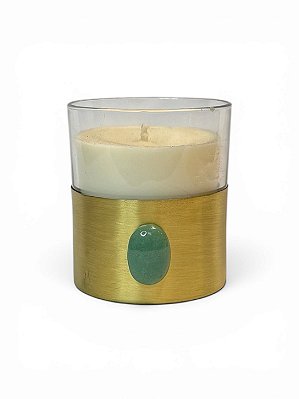 Vela Aromática Latão e Cabochão de Quartzo Verde