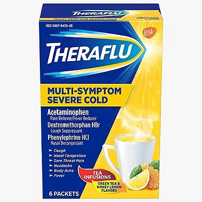 Theraflu Nighttime Severe Cold Relief Powder Green Tea and Honey Lemon