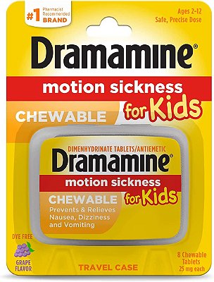 Dramamine Motion Sickness for Kids Chewable Dye Free Grape Flavored