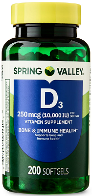 Spring Valley Vitamin D3 Softgels, 250 mcg (10,000 IU)