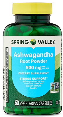 Spring Valley Ashwagandha Root Powder General Wellness Dietary Supplement Vegetarian 500mg