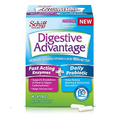 Schiff Digestive Advantage, Fast Acting Enzymes + Daily Probiotic Dietary Supplements