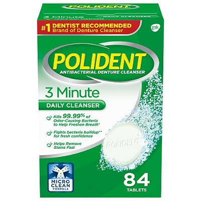 Polident 3 Minute Triple Mint Antibacterial Denture Cleanser Effervescent Tablets