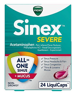 Vicks Sinex Severe Sinus Pain Congestion Mucus Liquicaps