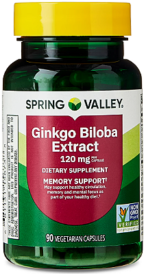 Spring Valley Ginkgo Biloba Extract Dietary Supplement Vegetarian Capsules for Memory Support, 120 mg
