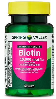 Spring Valley Extra Strength Biotin Plus Keratin Dietary Supplement Tablets for Hair/Skin/Nail Health