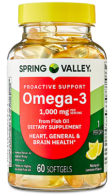Spring Valley Proactive Support Omega-3 Fish Oil Dietary Supplement Softgels for Heart/General/Brain Health, 1000 mg