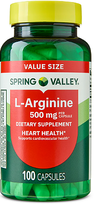 Spring Valley L-Arginine Amino Acid Supplements Capsules for Heart Health, 500 mg