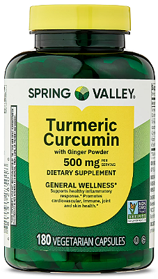 Spring Valley Turmeric Curcumin with Ginger Powder Dietary Supplement Vegetarian Capsules for General Wellness, 500 mg