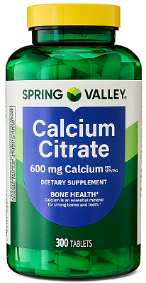 Spring Valley Calcium Citrate Dietary Supplement Tablets for Bone Health, 600 mg