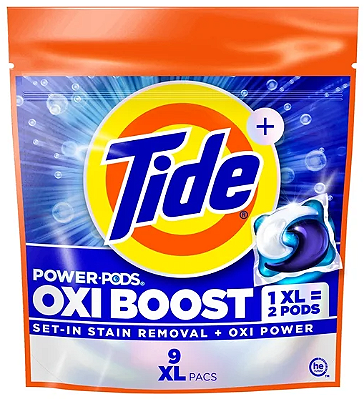 Tide Oxi Boost Power PODS Laundry Detergent Pacs, 9 Count