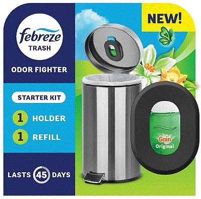 Febreze Trash Odor Fighter, Gain Original Scent, 1 Holder + 1 Refill