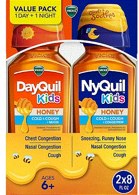 Vicks DayQuil and NyQuil Kids Cold and Cough Liquid, Cold Medicine for Children, Honey
